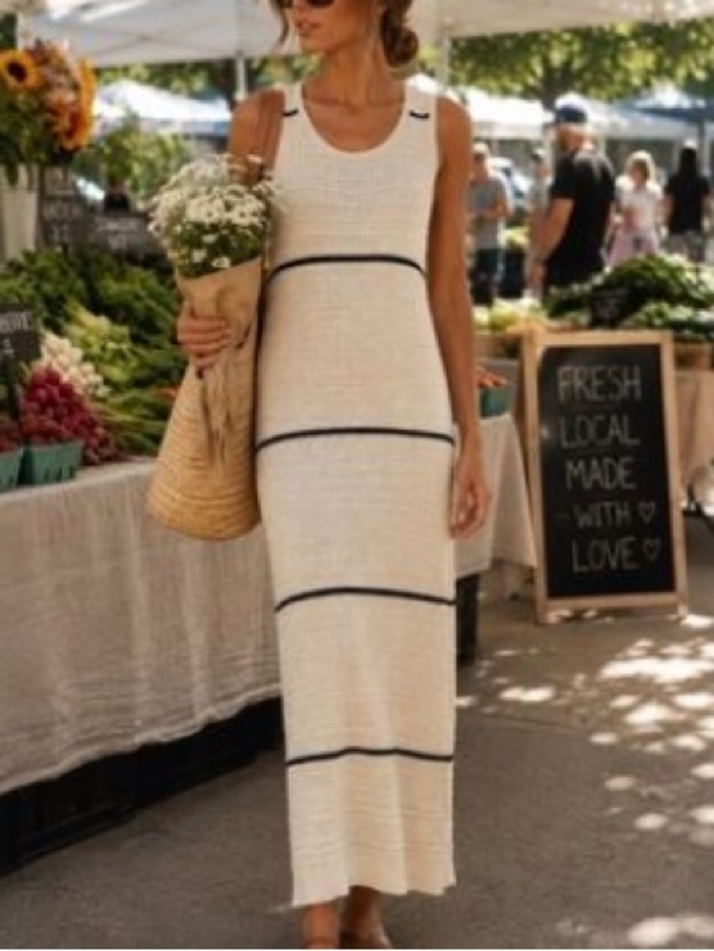 NWT VARLEY Scott scoop knit sweater Cream Maxi Dress size large